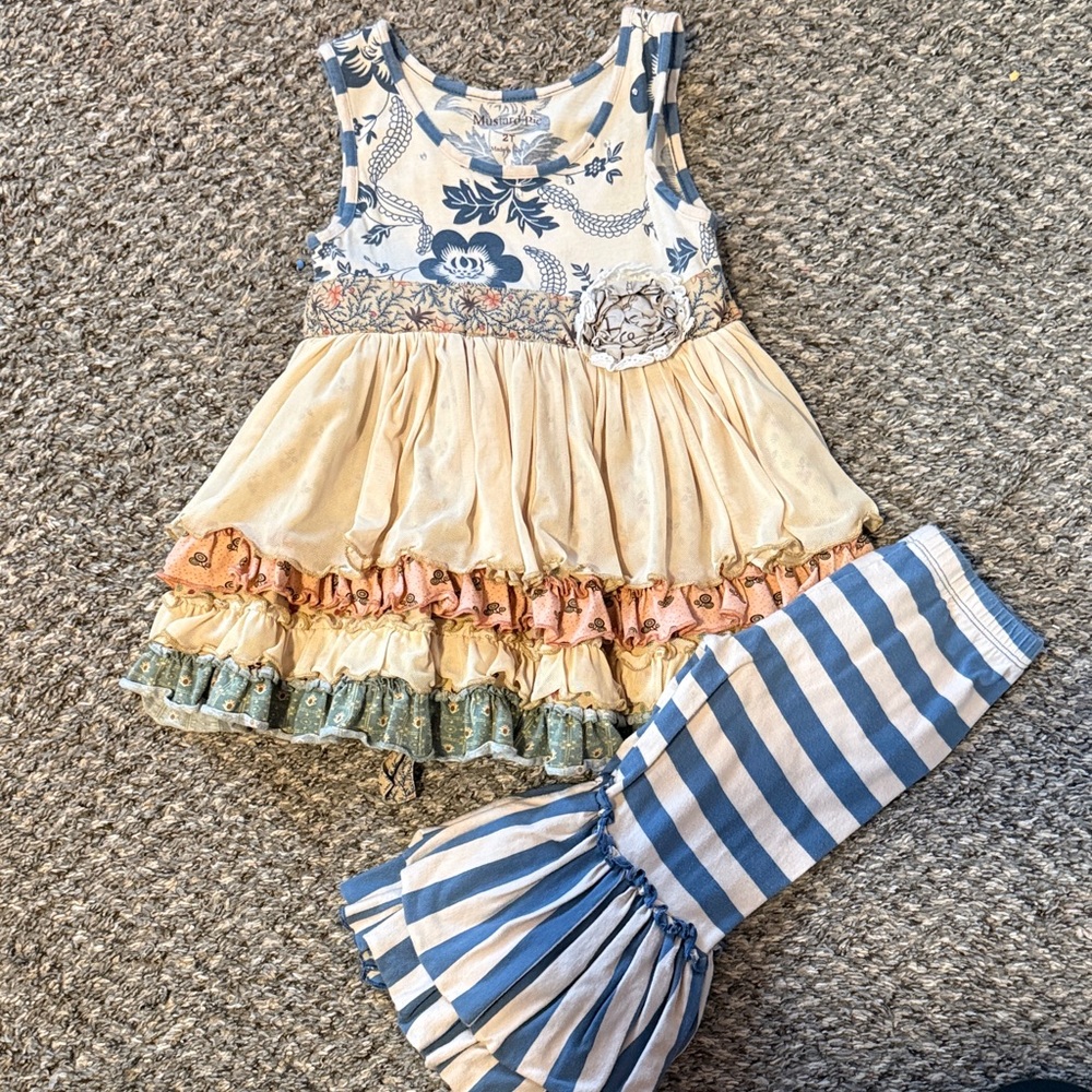 Mustard Pie Cream and Blue Ruffle Set